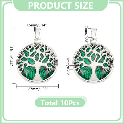 10Pcs Synthetic Malachite Flat Round Pendants G-AR0006-25B-1
