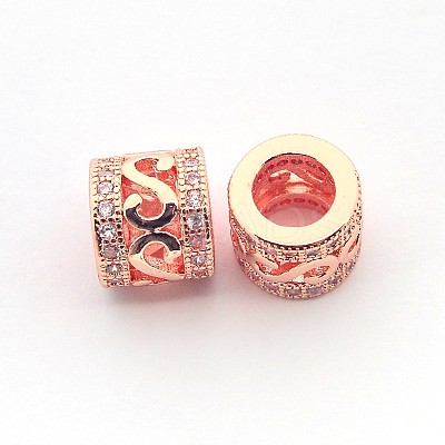 New Items Brass Micro Pave Cubic Zirconia European Beads ZIRC-L007-04RG-1