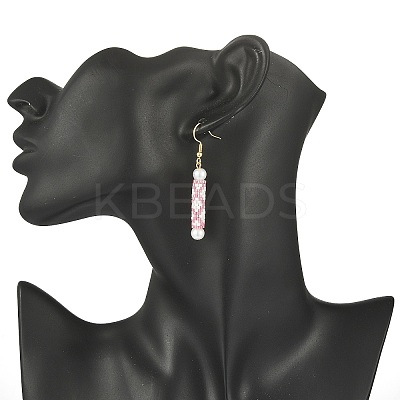 Glass Pearl & Seed Column Dangle Earrings EJEW-MZ00059-02-1