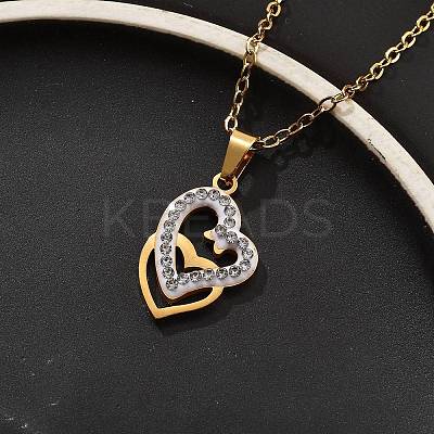 304 Stainless Steel Crystal Rhinestone Heart Pendant Cable Chain Necklaces for Women LS-NJEW-Z056-01E-G-1