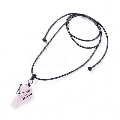 Natural Rose Quartz Pendants Necklaces LS-NJEW-E140-A06-1