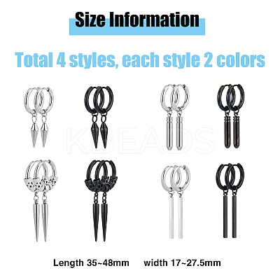 16Pcs 8 Style 304 & 201 Stainless Steel Dangle Hoop Earrings with Stainless Steel Pins EJEW-FI0002-92-1