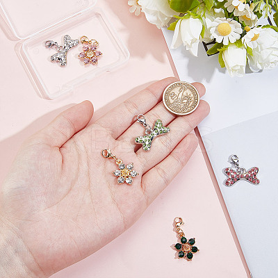6Pcs Flower & Bone Alloy Rhinestone Pendant Decoration HJEW-DR00167-1