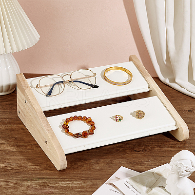 2-Layer Bamboo Slant Back Necklace Organizer Display Stands NDIS-WH0010-31-1