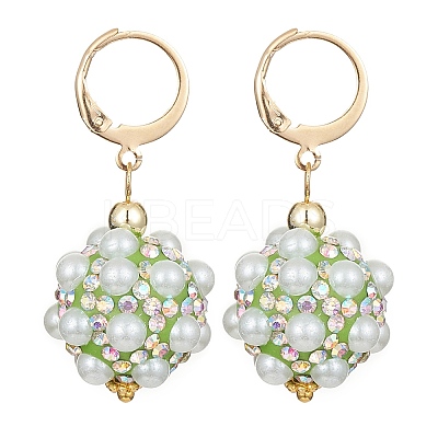 Polymer Clay Rhinestone Disco Ball Dangle Leverback Earrings EJEW-JE05298-1