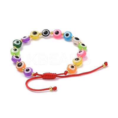 Flat Round with Evil Eye Beaded Bracelet BJEW-JB07102-02-1