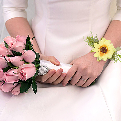 4Pcs Cloth Imitation Sunflower Wrist Corsages AJEW-CP0008-43-1
