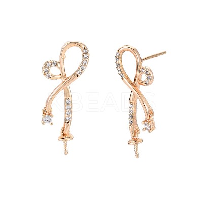 Brass Micro Pave Clear Cubic Zirconia Stud Earring Findings KK-S364-133-1
