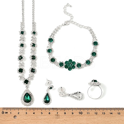 Teardrop Alloy Rhinestone Bracelets & Stud Earrings & Necklaces & Rings Set for Women SJEW-M102-02S-01-1