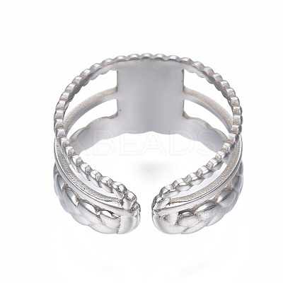 Non-Tarnish 304 Stainless Steel Rectangle with Word Love Open Cuff Ring RJEW-T023-39P-1