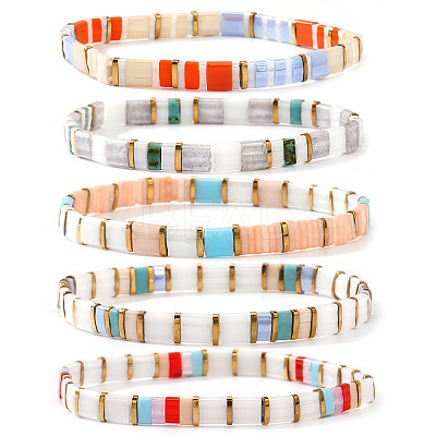5Pcs Glass Seed Beads Stretch Bracelets for Women MI7337-1-1