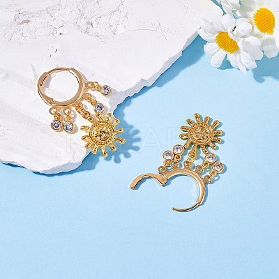 Sun Brass Dangle Huggie Hoop Earrings EJEW-SW00001-04-1