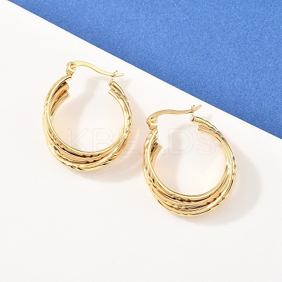 304 Stainless Steel Triple Twist Ring Stud Earrings EJEW-P324-09G-1