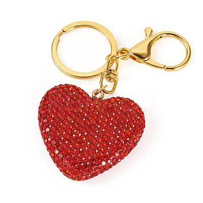 Handmade Polymer Clay Rhinestone Heart Keychains KEYC-TAC00068-01-1