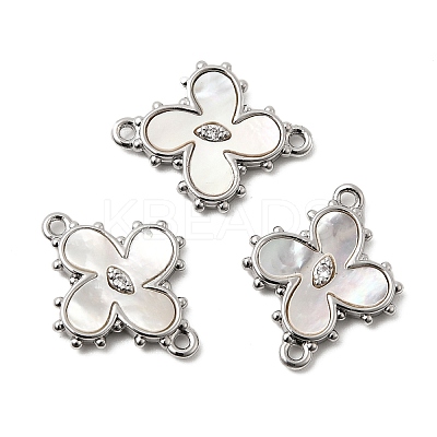 Brass Pave Clear Cubic Zirconia Flower Links Connector Charms KK-G553-03P-1