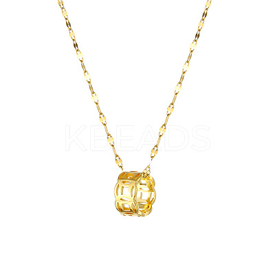 Retro Style 303 Stainless Steel Coin Circle Pendant Dapped Chain Necklaces for Women FS-WG2B7EF-03-1