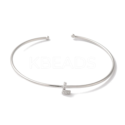 Rack Plating Brass Micro Pave Clear Cubic Zirconia Letter Open Cuff Bangles BJEW-A018-01P-L-1