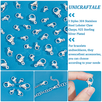 36Pcs 3 Styles 304 Stainless Steel Lobster Claw Clasps STAS-UN0050-08-1