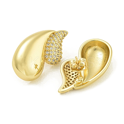 Teardrop Brass Clear Cubic Zirconia Stud Earrings EJEW-Q390-01G-1