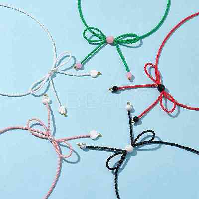 Glass Seed Pendant Necklaces for Women NJEW-MZ00031-1