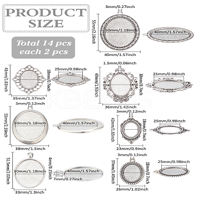 14pcs 7 styles Tibetan Style Alloy Flat Oval Pendant Cabochon Settings TIBEP-LP0002-22-1