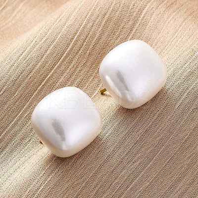 Square Brass & Plastic Stud Earrings for Women EJEW-G425-01G-02-1