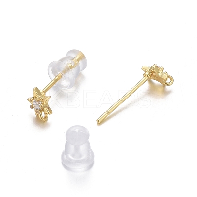 Brass Micro Pave Clear Cubic Zirconia Stud Earring Findings ZIRC-L098-040G-1