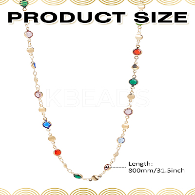 1Pc Brass & Alloy Colorful Glass Flat Round Link Chain Necklaces NJEW-LP0002-85G-1