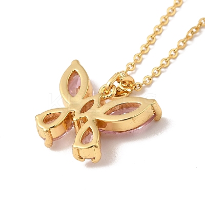 Pink Cubic Zirconia Pendant Necklace NJEW-H161-01H-1