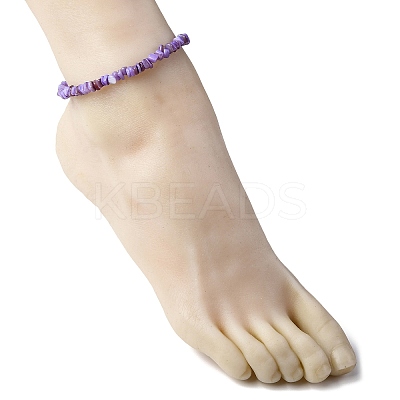 Dyed Natural Freshwater Shell Nuggets Beaded Anklets AJEW-AN00746-03-1