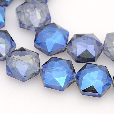 Hexagon Electroplate Full Rainbow Plated Glass Beads Strands EGLA-P015-M-1