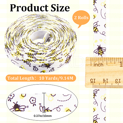 Polyester Bees Printed Grosgrain Ribbons SRIB-WH20020-018B-1
