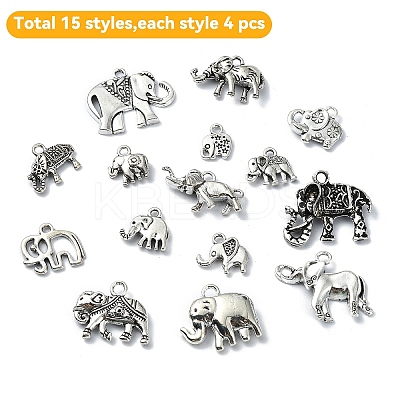 30Pcs 15 Styles Tibetan Style Alloy Elephant Pendants TIBEP-YW0001-83-1
