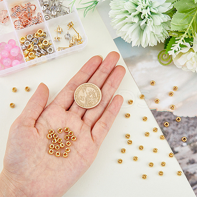 50Pcs Rondelle Brass Spacer Beads KK-HY0001-11-1