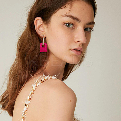 3 Pairs 3 Colors Rectangle Resin Hoop Earrings for Women EJEW-FI0002-64-1