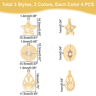 24Pcs 3 Style 201 Stainless Steel Pendants STAS-DC0006-09-1