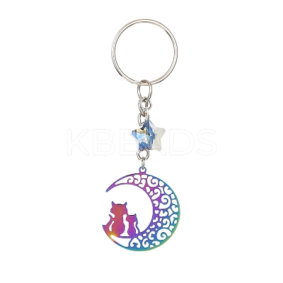 Stainless Steel Hollow Moon Cat Keychains KEYC-JKC00585-03-1