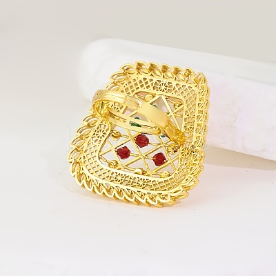 Abstract Vintage Trapezoid Brass Colorful Rhinestones Women's Ring NK9373-1