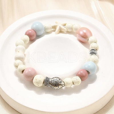 Porcelain Beads & Synthetic Howlite Beads Stretch Bracelets for Women LS-BJEW-D307-02A-1