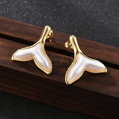 201 Stainless Steel Mermaid Tail Stud Earrings EJEW-P304-01G-1