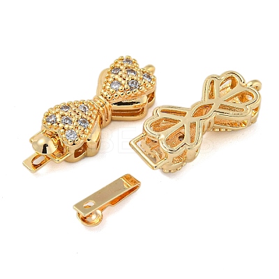 Bowknot Brass Micro Pave Clear Cubic Zirconia Box Clasps KK-N254-99G-1