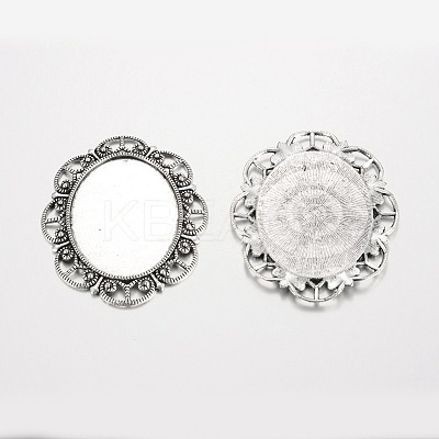 Oval Tibetan Style Alloy Cabochon Settings PALLOY-K109-78AS-RS-1