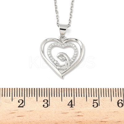Mother's Day Brass Micro Pave Clear Cubic Zirconia Mother and Baby Heart Pendant Necklaces for Women NJEW-C085-01C-P-1