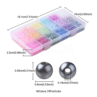 1350Pcs 18 Style Spray Painted ABS Plastic Imitation Pearl Beads OACR-YW0001-35A-1