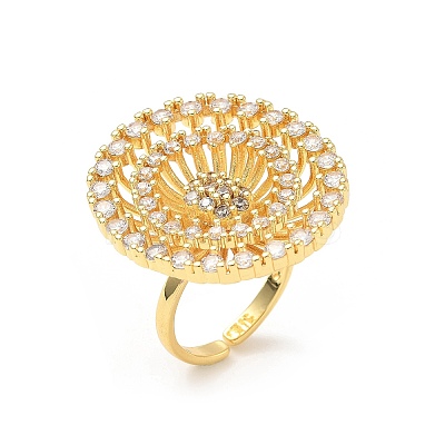 Brass Micro Pave Cubic Zirconia Adjustable Open Cuff Rings RJEW-V009-03G-1