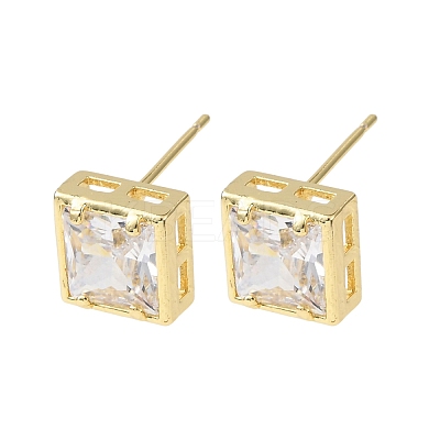 Brass Micro Pave Clear Cubic Zirconia Stud Earrings EJEW-C174-02B-G-1