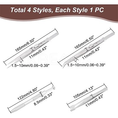 4Pcs 4 Style Stainless Steel Tweezers & 4-Claw Pick up Tool for Small Parts Pickup STAS-UN0039-16-1