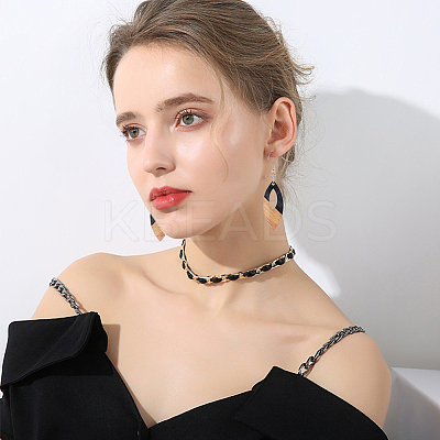 6 Pair 6 Color Resin & Wood Dangle Earrings with Iron Pins EJEW-AB00031-1
