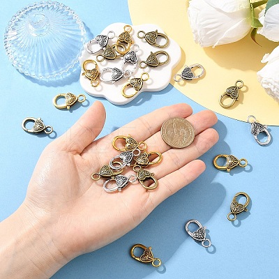 10Pcs Tibetan Style Heart Lobster Claw Clasps FIND-YW0009-77AB-1