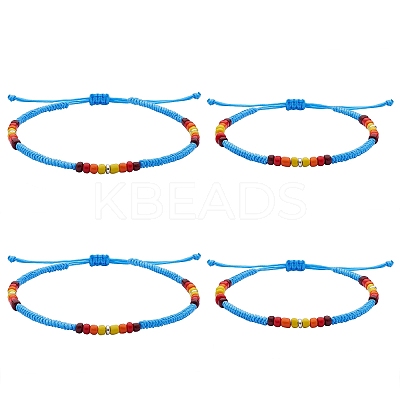 4Pcs 4 Style Glass Seed & Brass Braided Bead Bracelets and Anklets Set SJEW-SW00003-04-1